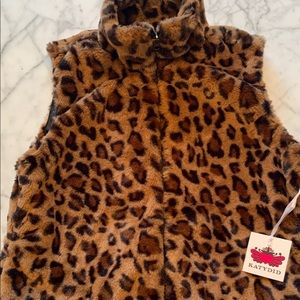 Katydid leopard print faux fur vest